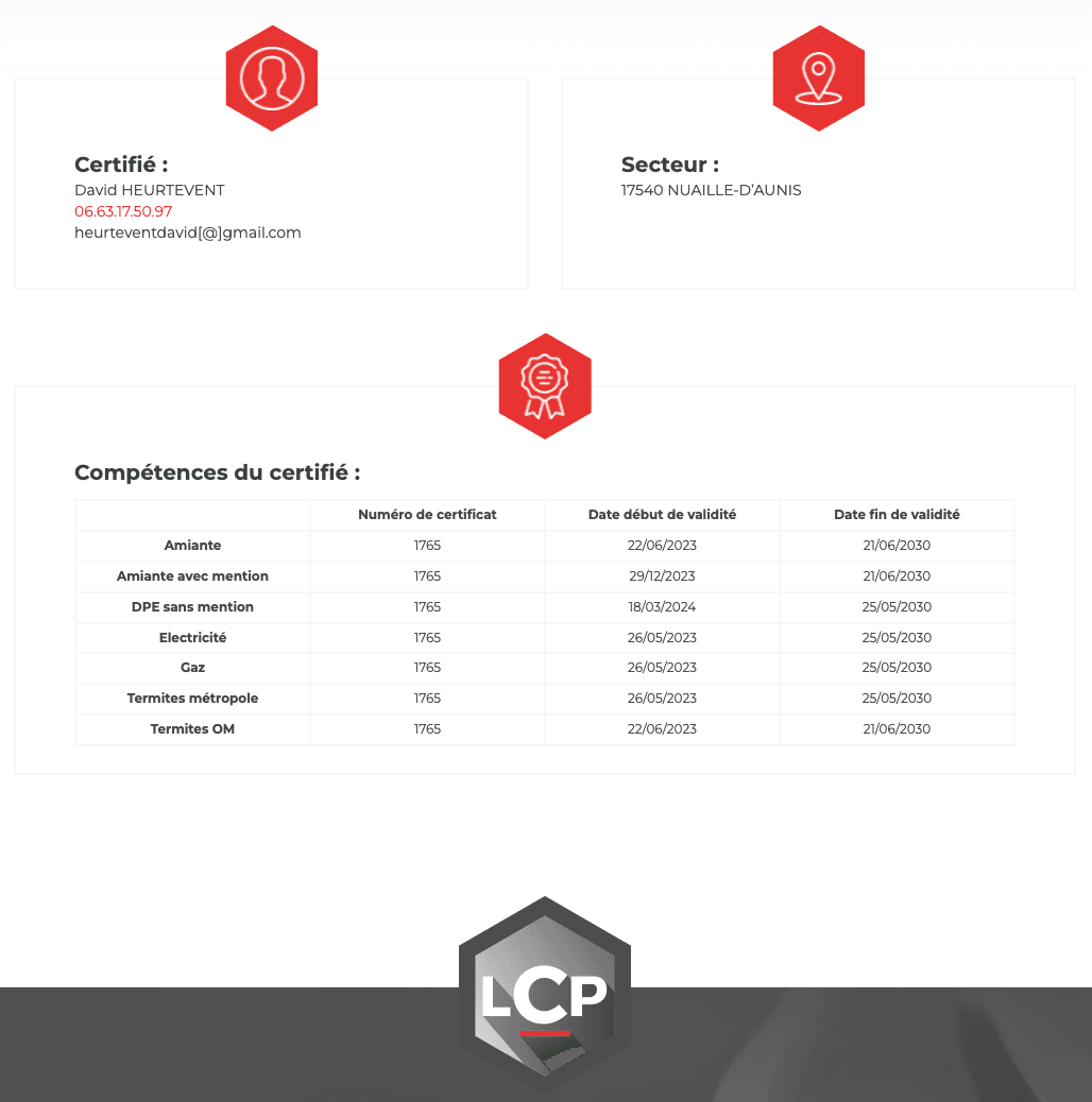 Capture d'écran représentant les certifications de David HEURTEVENT